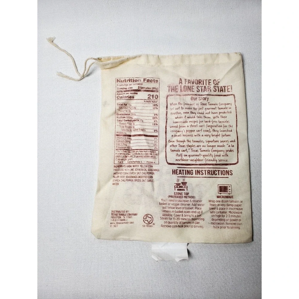 Texas Tamale Company Drawstring Cotton Bag Reusable Grocery Tote Tex-Mex Tamales